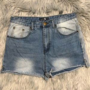 Boohoo high waisted mixed patch denim jean shorts